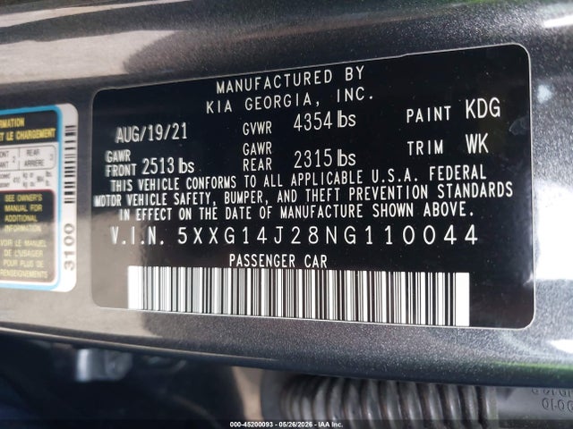5XXG14J28NG110044 KIA K5 LXS