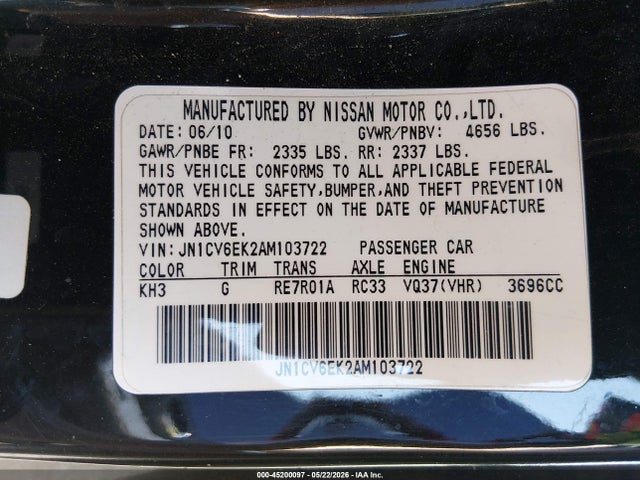 Продаж на аукціоні авто 2010 Infiniti G37 Journey, vin: JN1CV6EK2AM103722, номер лоту: 45200097