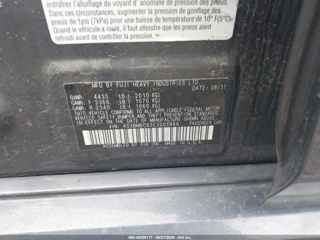 45200111 :رقم المزاد ، 4S3BMBC63C3005866 vin ، 2012 Subaru Legacy 2.5i Premium مزاد بيع
