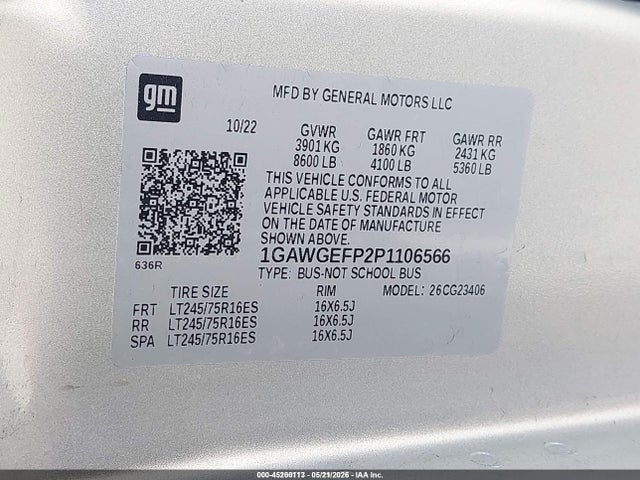 Продажа на аукционе авто 2023 Chevrolet Express Passenger Rwd 2500 Regular Wheelbase Ls, vin: 1GAWGEFP2P1106566, номер лота: 45200113