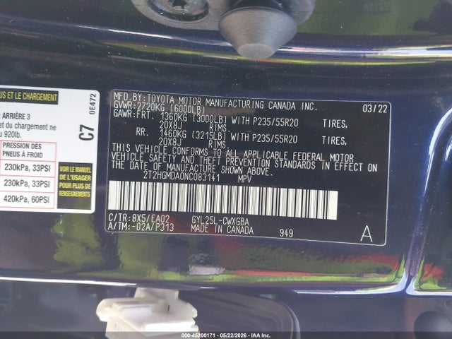Aukcja sprzedaży 2022 Lexus Rx 450h, vin: 2T2HGMDA0NC083141, numer aukcji: 45200171