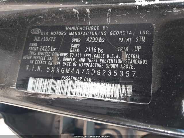 Продажа на аукционе авто 2013 Kia Optima Lx, vin: 5XXGM4A75DG235357, номер лота: 45200207