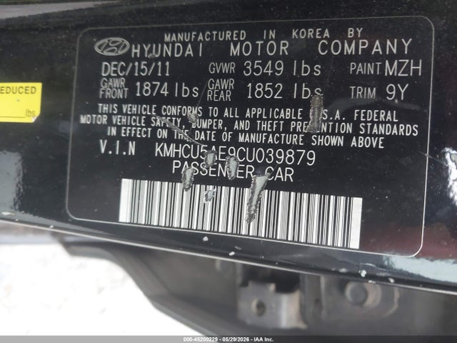 Aukcja sprzedaży 2012 Hyundai Accent Se, vin: KMHCU5AE9CU039879, numer aukcji: 45200229