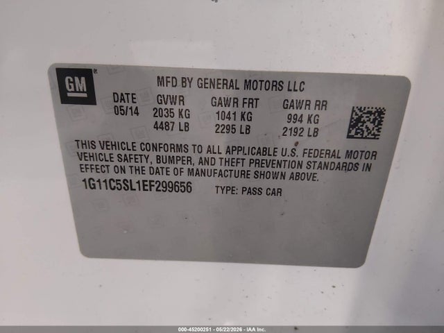 Продажа на аукционе авто 2014 Chevrolet Malibu 1lt, vin: 1G11C5SL1EF299656, номер лота: 45200251