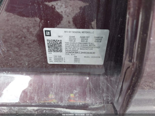 Продаж на аукціоні авто 2017 Chevrolet Tahoe Lt, vin: 1GNSKBKC2HR344630, номер лоту: 45200260