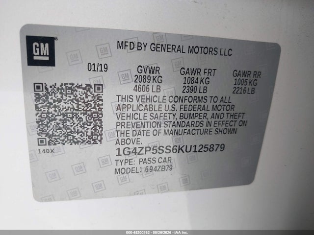 45200262 :رقم المزاد ، 1G4ZP5SS6KU125879 vin ، 2019 Buick Lacrosse Fwd Essence مزاد بيع