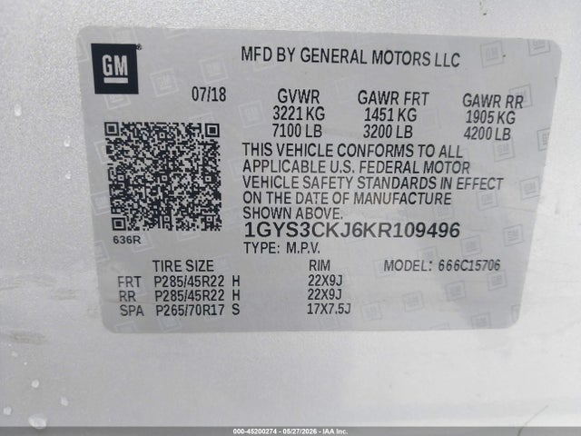 Aukcja sprzedaży 2019 Cadillac Escalade Premium Luxury, vin: 1GYS3CKJ6KR109496, numer aukcji: 45200274
