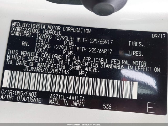 45200284 :رقم المزاد ، JTJYARBZ0J2087143 vin ، 2018 Lexus Nx 300 مزاد بيع