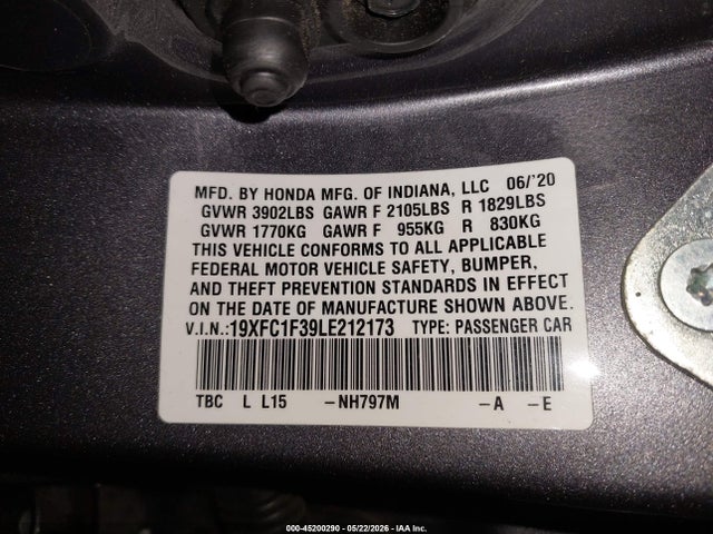 Honda CIVIC EX 2020 19XFC1F39LE212173 Image 9