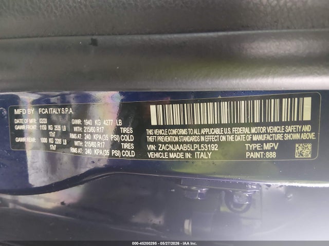 Продажа на аукционе авто 2020 Jeep Renegade Sport Fwd, vin: ZACNJAAB5LPL53192, номер лота: 45200295
