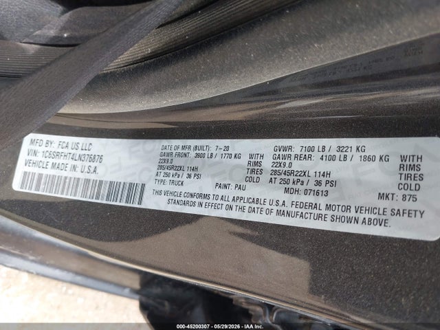 Продаж на аукціоні авто 2020 Ram 1500 Limited  4x4 5'7 Box, vin: 1C6SRFHT4LN376876, номер лоту: 45200307