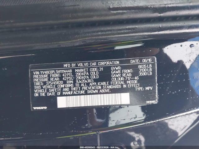 Продажа на аукционе авто 2017 Volvo Xc90 Hybrid T8 Inscription, vin: YV4BC0PL5H1114448, номер лота: 45200343