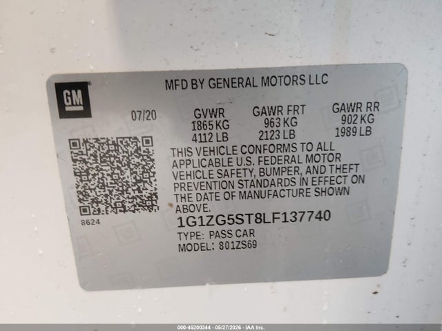 1G1ZG5ST8LF137740 Chevrolet Malibu Fwd Rs