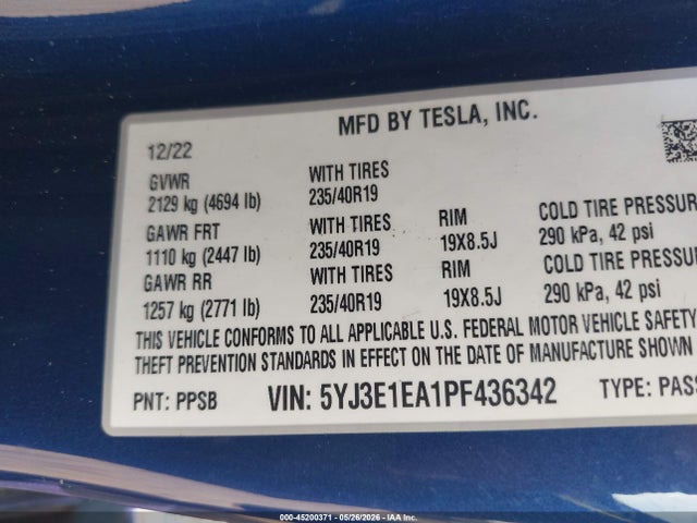 Tesla Model 3 Rear-wheel Drive 2023 5YJ3E1EA1PF436342 Image 9