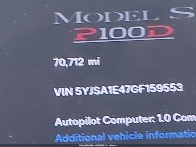 2016 Tesla Model S მანქანა იყიდება აუქციონზე, vin: 5YJSA1E47GF159553, აუქციონის ნომერი: 45200390