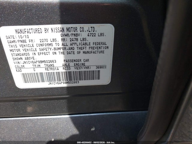 45200452 :رقم المزاد ، JN1CV6AP9BM502663 vin ، 2011 Infiniti G37 Journey مزاد بيع