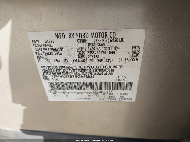 Продажа на аукционе авто 2011 Ford Explorer Limited, vin: 1FMHK8F87BGA56838, номер лота: 45200463