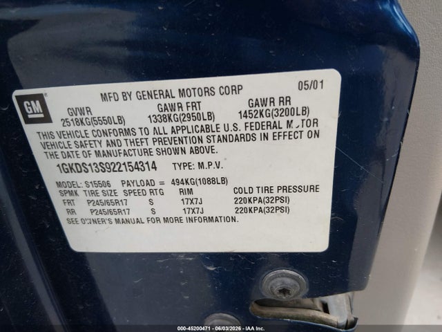 Продажа на аукционе авто 2002 Gmc Envoy Sle, vin: 1GKDS13S922154314, номер лота: 45200471