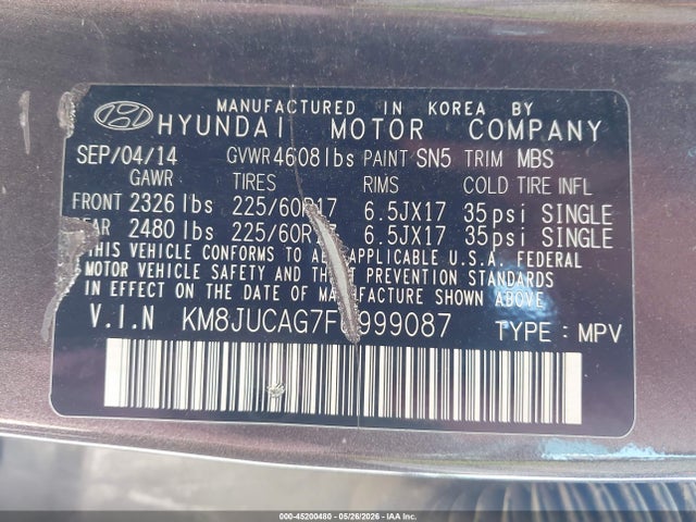 Aukcja sprzedaży 2015 Hyundai Tucson Se, vin: KM8JUCAG7FU999087, numer aukcji: 45200480