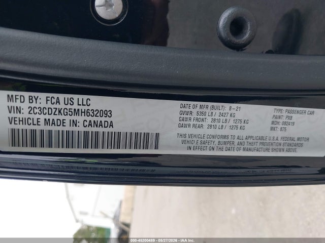 2021 Dodge Challenger Gt Awd მანქანა იყიდება აუქციონზე, vin: 2C3CDZKG5MH632093, აუქციონის ნომერი: 45200489