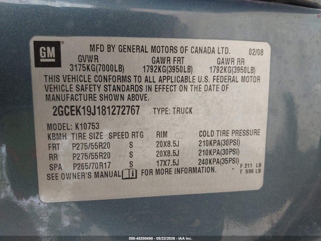 Продажа на аукционе авто 2008 Chevrolet Silverado 1500 Lt1, vin: 2GCEK19J181272767, номер лота: 45200498