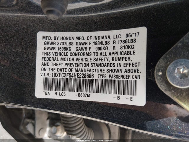 2017 Honda Civic Lx მანქანა იყიდება აუქციონზე, vin: 19XFC2F54HE228666, აუქციონის ნომერი: 45200510