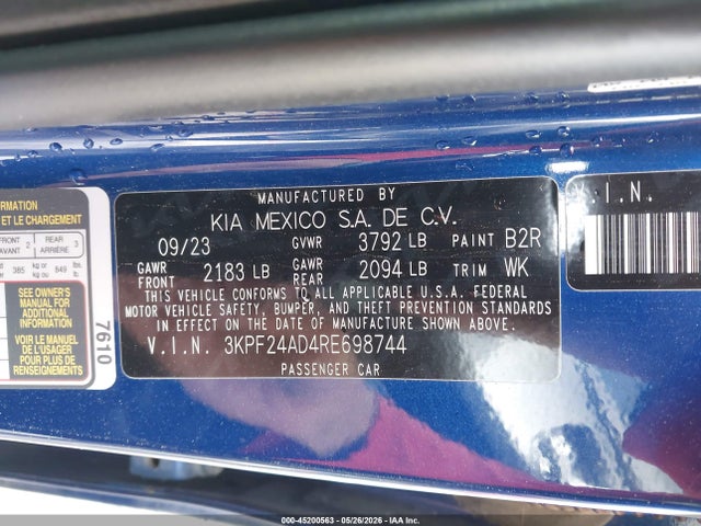 3KPF24AD4RE698744 KIA Forte Lxs