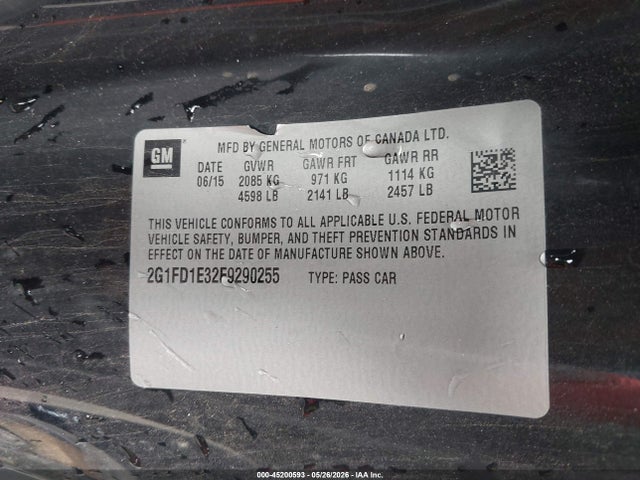 Aukcja sprzedaży 2015 Chevrolet Camaro 1lt, vin: 2G1FD1E32F9290255, numer aukcji: 45200593