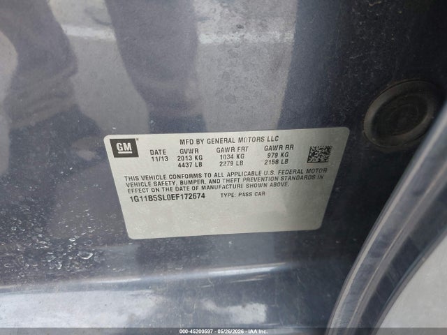 Auction sale of the 2014 Chevrolet Malibu 1ls, vin: 1G11B5SL0EF172674, lot number: 45200597