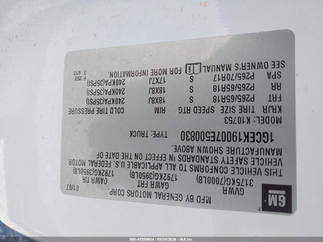 Продаж на аукціоні авто 2007 Chevrolet Silverado 1500 Lt1, vin: 1GCEK19007E500830, номер лоту: 45200604