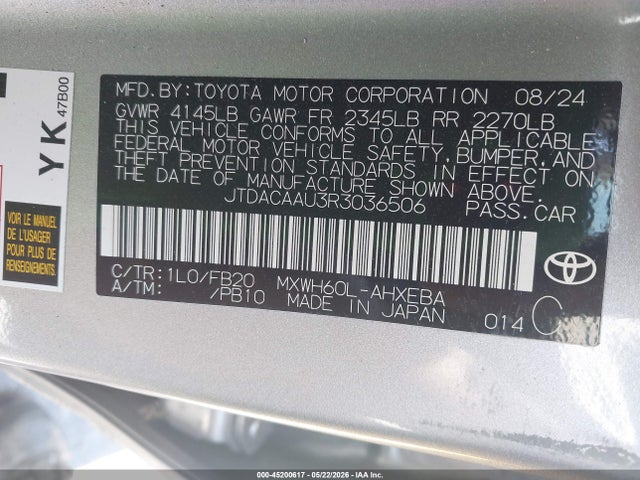 2024 Toyota Prius Le მანქანა იყიდება აუქციონზე, vin: JTDACAAU3R3036506, აუქციონის ნომერი: 45200617