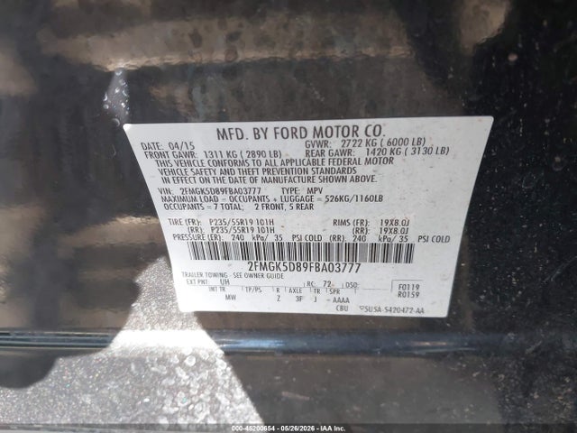 Aukcja sprzedaży 2015 Ford Flex Limited, vin: 2FMGK5D89FBA03777, numer aukcji: 45200654