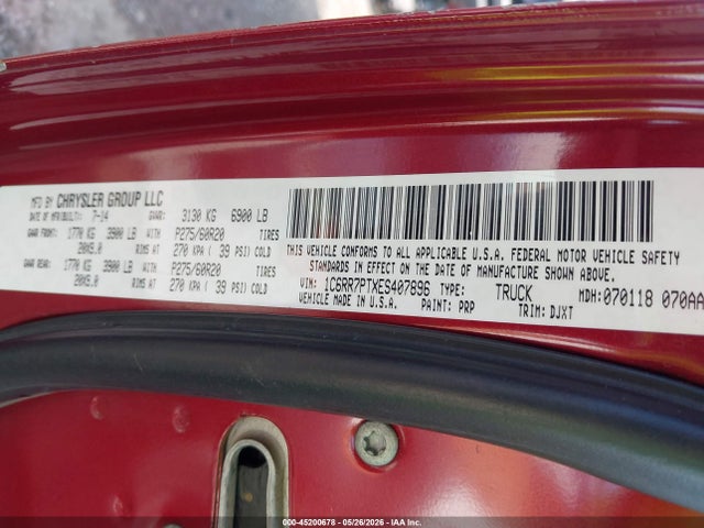 Продаж на аукціоні авто 2014 Ram 1500 Longhorn, vin: 1C6RR7PTXES407896, номер лоту: 45200678