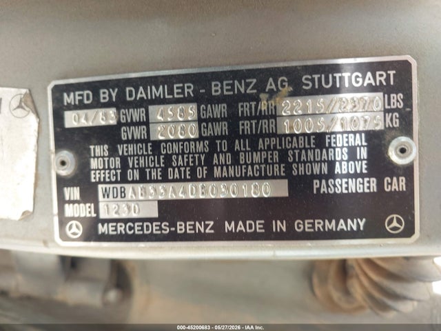 1983 Mercedes-benz 300 Dt მანქანა იყიდება აუქციონზე, vin: WDBAB33A4DB030180, აუქციონის ნომერი: 45200683