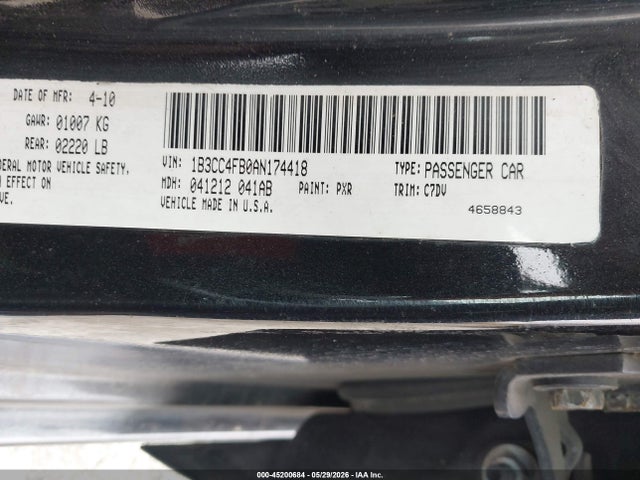 45200684 :رقم المزاد ، 1B3CC4FB0AN174418 vin ، 2010 Dodge Avenger Sxt مزاد بيع