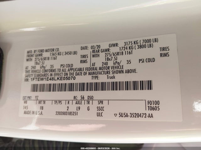 Ford F-150 Xlt 2020 1FTEW1E48LKE05070 Image 9