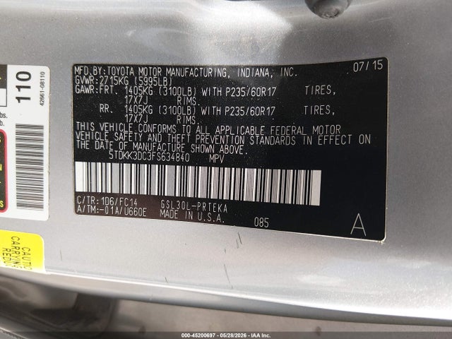 Toyota Sienna Le 8 Passenger 2015 5TDKK3DC3FS634840 Image 9