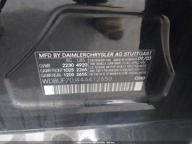 Продаж на аукціоні авто 2004 Mercedes-benz E 500, vin: WDBUF70J44A412650, номер лоту: 45200704