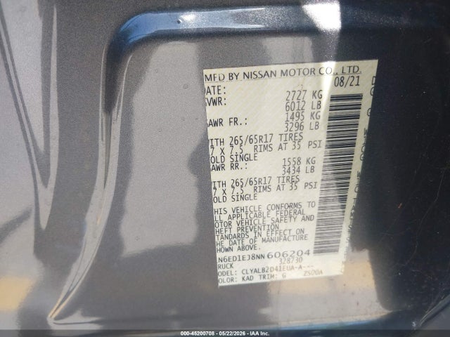 Nissan Frontier Sv 4x2 2022 1N6ED1EJ8NN606204 Image 9