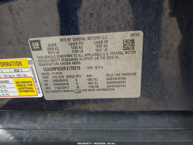 2015 Gmc Acadia Sle-2 მანქანა იყიდება აუქციონზე, vin: 1GKKRPKD6FJ178218, აუქციონის ნომერი: 45200717