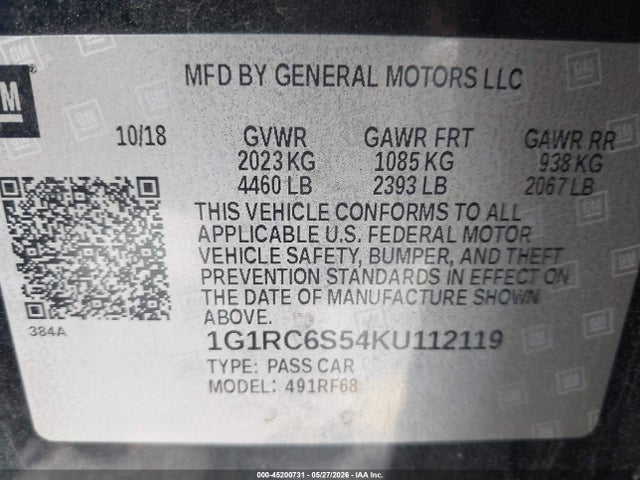 Продаж на аукціоні авто 2019 Chevrolet Volt Lt, vin: 1G1RC6S54KU112119, номер лоту: 45200731
