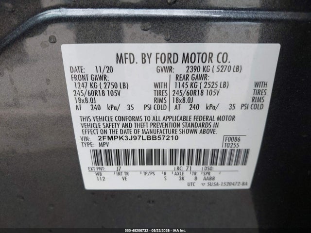 Ford EDGE SEL 2020 2FMPK3J97LBB57210 Image 9