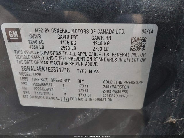 2014 Chevrolet Equinox Ls მანქანა იყიდება აუქციონზე, vin: 2GNALAEK1E6371718, აუქციონის ნომერი: 45200756
