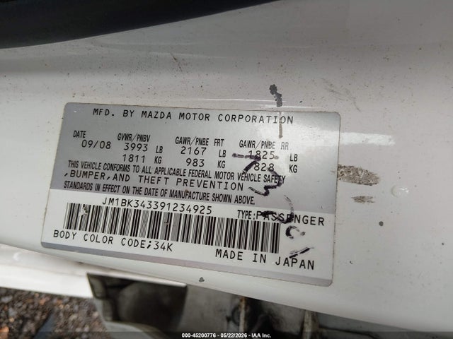 Aukcja sprzedaży 2009 Mazda Mazda3 S Sport, vin: JM1BK343391234925, numer aukcji: 45200776