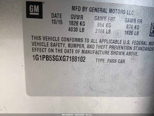 Продаж на аукціоні авто 2016 Chevrolet Cruze Limited Ls Manual, vin: 1G1PB5SGXG7188102, номер лоту: 45200781