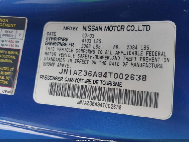 2004 Nissan 350z Touring მანქანა იყიდება აუქციონზე, vin: JN1AZ36A94T002638, აუქციონის ნომერი: 45200787