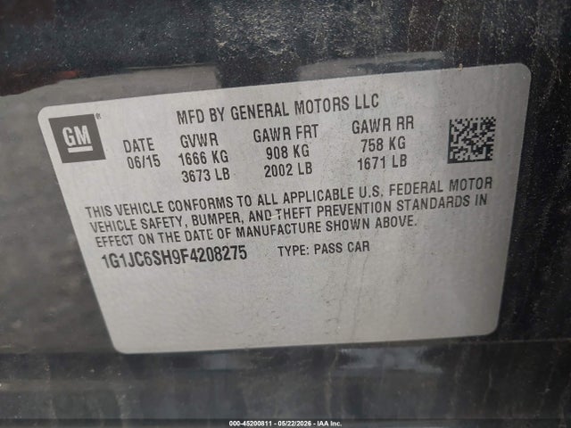 1G1JC6SH9F4208275 Chevrolet Sonic Lt Auto