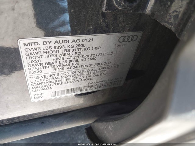 Продажа на аукционе авто 2021 Audi Q7 Premium 45 Tfsi Quattro Tiptronic, vin: WA1AJAF72MD029472, номер лота: 45200813