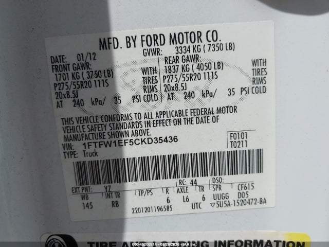 Aukcja sprzedaży 2012 Ford F-150 Fx4, vin: 1FTFW1EF5CKD35436, numer aukcji: 45200814