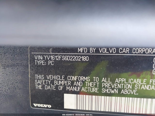 2013 Volvo S60 T5/t5 Platinum/t5 Premier/t5 Premier Plus მანქანა იყიდება აუქციონზე, vin: YV1612FS6D2202180, აუქციონის ნომერი: 45200818